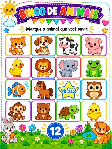 bingo de animais